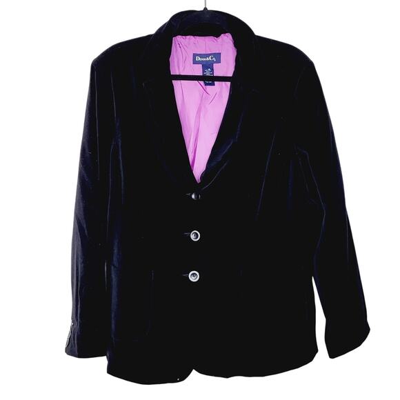Denim&Co Black Velvet Three Button 100% Cotton Blazer Minimalist Preppy Size XL - Picture 2 of 7